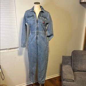 Blue Denim Jumpsuit with Logo Patch